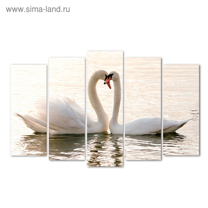 Картина модульная на подрамнике "Влюблённые лебеди" (2-25х63; 2-25х70; 1-25х80) 125х80см - Фото 1