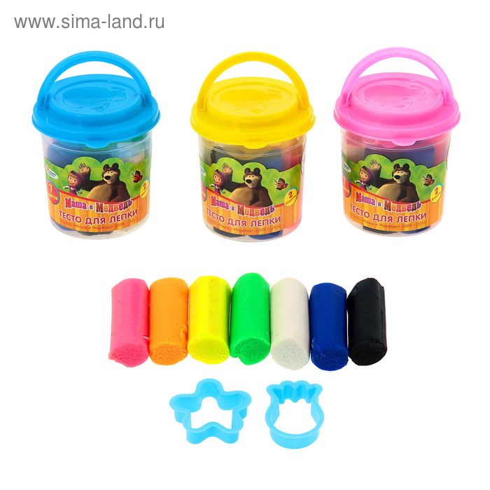 Набор теста для лепки "Маша и Медведь": 7 цветов, 155 г + 2 формочки, МИКС - Фото 1