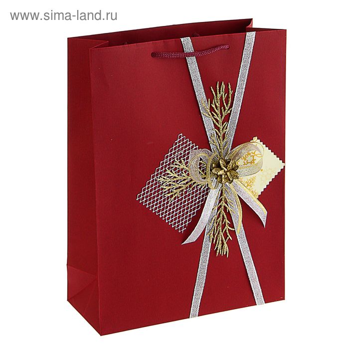 Пакет подарочный "Модный" бордовый, 32 х 25 х 10 см - Фото 1