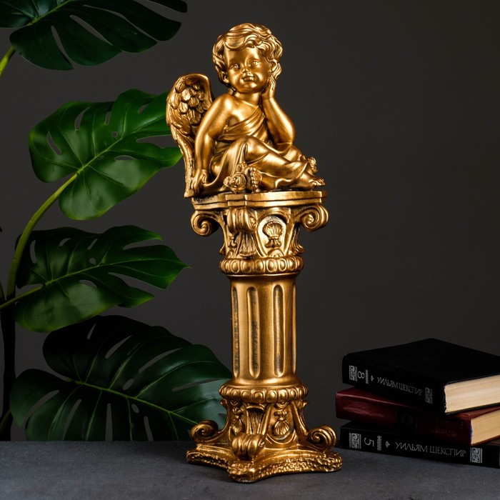 Фигура "Ангел сидя на колонне" бронза 14х14х53см - Фото 1