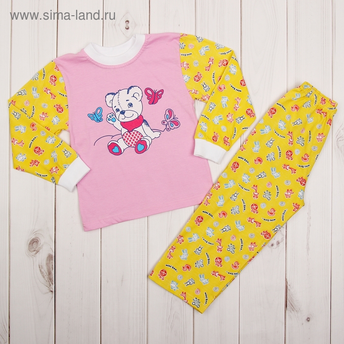 Пижама для девочки, рост 92 см (26), цвет розовый/жёлтый, принт мишка 361Д-1121_М - Фото 1