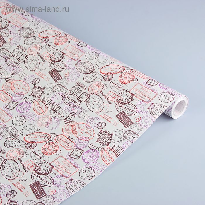 Бумага упаковочная крафт "Почтовые штампы", 0,7 x 10 м - Фото 1