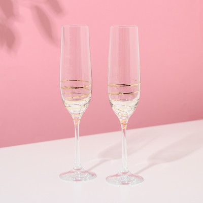 Набор бокалов для шампанского «Золотая спираль», 2 шт, 190 мл, хрустальное стекло