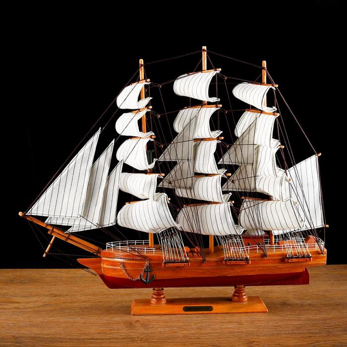 Корабль сувенирный большой «Крамбол», борта светлое дерево, паруса белые, микс 57×9×49см - Фото 1