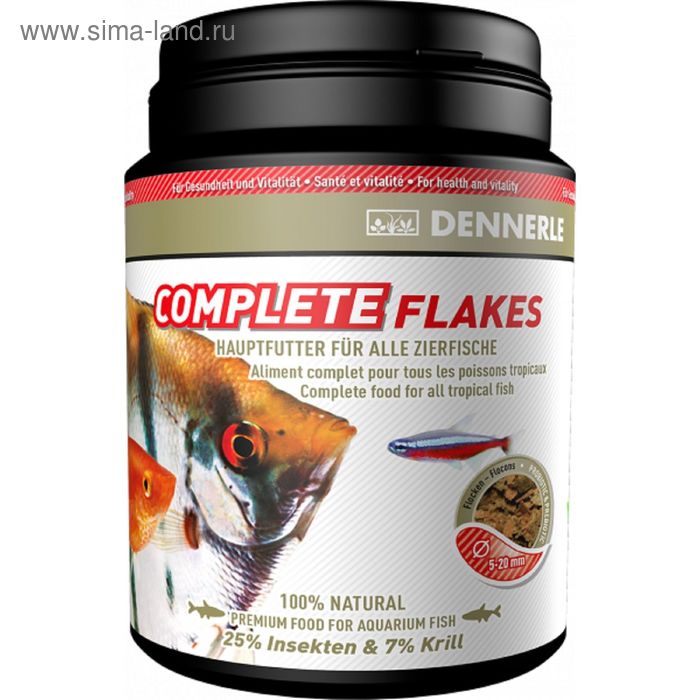 Основной корм Dennerle Complete Flakes для аквариумных рыб, хлопья, 190 г. - Фото 1