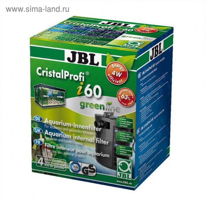 Внутренний угловой фильтр для аквариумов 40-80 литров, 150-420 л/ч, JBL CristalProfi  i60 greenline - Фото 1
