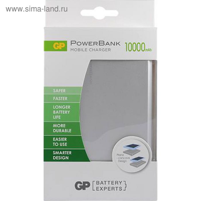 Аккумулятор внешний  GP GPFP10MSE 10 000 mAh серебристый  2 USB, 2A+1A, время заряда 8 часов   16225 - Фото 1