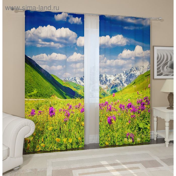 Комплект штор «Альпы и цветы», ширина 145 см, высота 260 см 2 шт., габардин - Фото 1