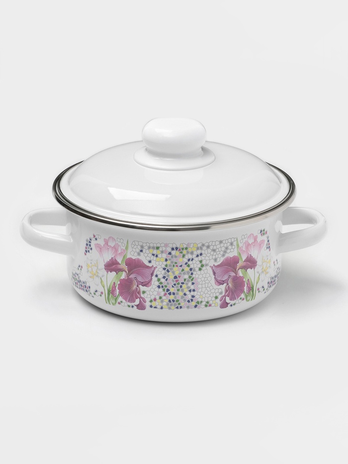 Кастрюля эмалированная «Мозаика» 1.5 л, d=15 см, индукция, белая - Фото 1