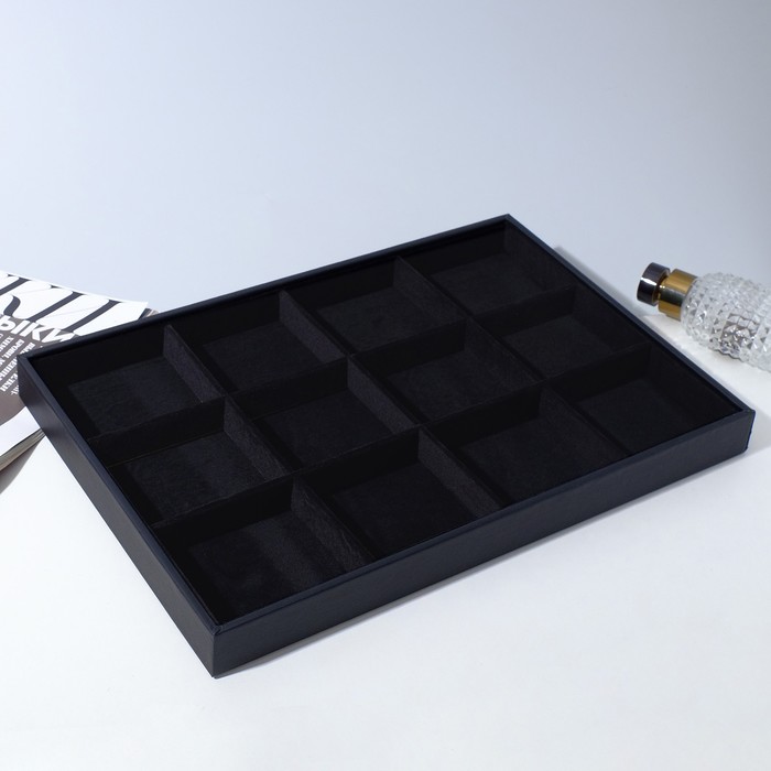 Подставка для украшений 12 ячеек, флок, 35×24×3, цвет чёрный - фото 1911223747