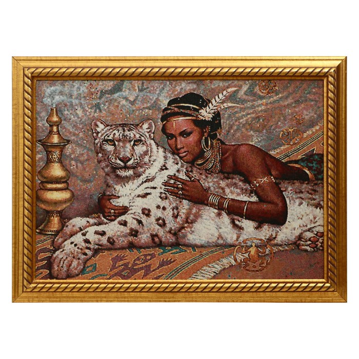 Гобеленовая картина "Красавица с белым тигром" 40х57 (47*64) см - Фото 1