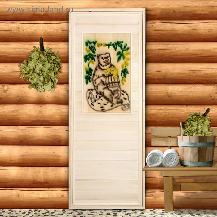 Дверь для бани, 180×80см, с резным панно - Фото 1