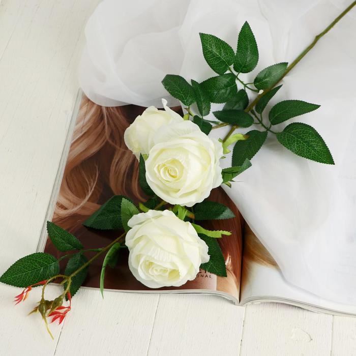 Цветы искусственные "Роза" три бутона, 8х80 см, белый - Фото 1