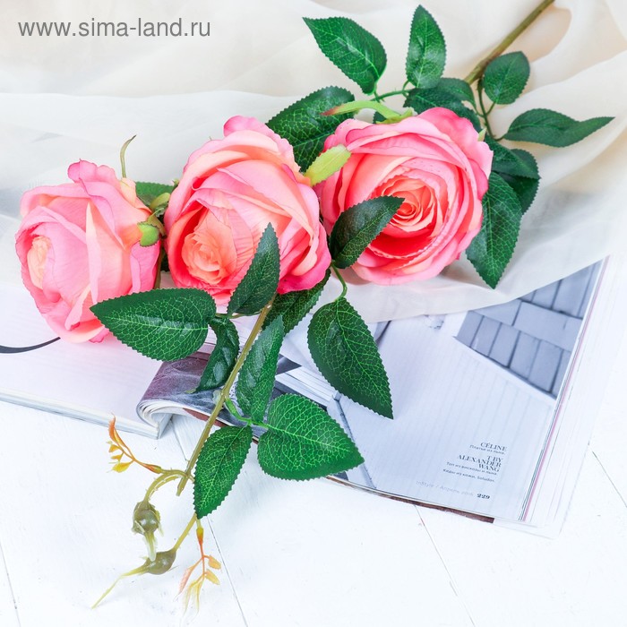 Цветы искусственные "Роза" три бутона, 8х80 см, персиковый - Фото 1