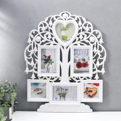 Фоторамка - коллаж на 6 фото 10×15 см, 13×13 см, 10×10 см «Семейное древо», пластик, мультирамка, белая, 56×44.5 см