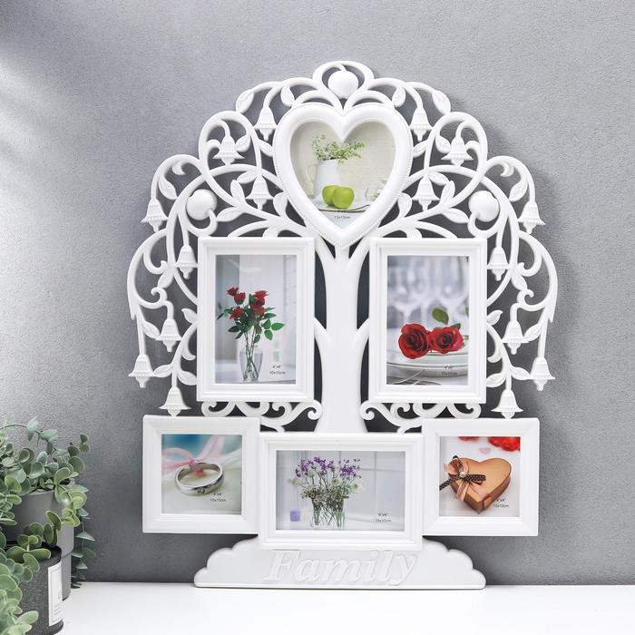 Фоторамка - коллаж на 6 фото 10×15 см, 13×13 см, 10×10 см «Семейное древо», пластик, мультирамка, белая, 56×44.5 см - Фото 1