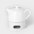 Набор для чая фарфоровый «Практик», 2 предмета: чайник 400 мл с подогревом - фото 297824007