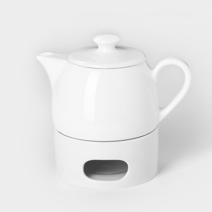 Набор для чая фарфоровый «Практик», 2 предмета: чайник 400 мл с подогревом - фото 1905382549