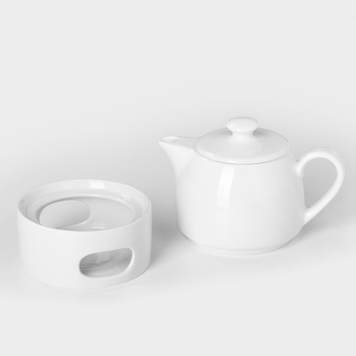 Набор для чая фарфоровый «Практик», 2 предмета: чайник 400 мл с подогревом - фото 1905382550
