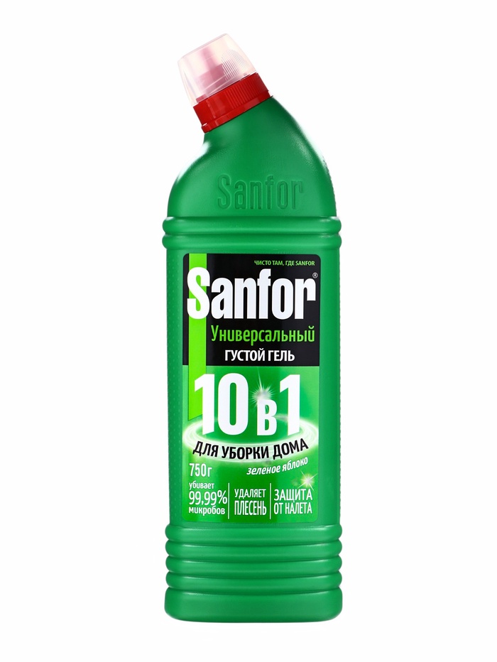 Чистящее средство Sanfor «Зеленое яблоко», антимикробный, гель, универсальное, 750 мл - Фото 1