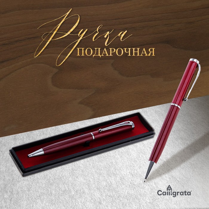 Ручка шариковая, подарочная, поворотная, в пластиковом футляре, бордовая с серебристыми вставками, «Оригинал» - Фото 1