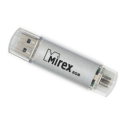 Флешка OTG Mirex SMART silver, 8 Гб, USB2.0, USB/micro USB, чт до 25 Мб/с, зап до 15 Мб/с