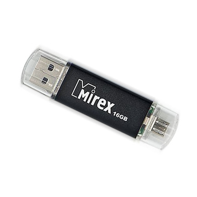 Флешка Mirex SMART BLACK, 16 ГБ, USB 2.0, USB/microUSB, чтение до 25 Мб/с, запись до 15 Мб/с, чёрная
