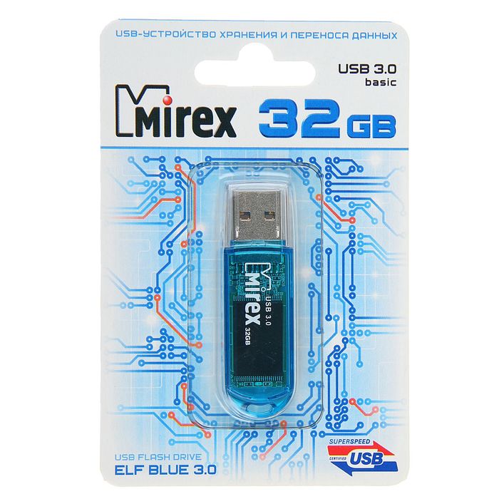 Флешка Mirex ELF BLUE, 32 Гб, USB3.0, чт до 140 Мб/с, зап до 40 Мб/с, голубая - фото 51293009