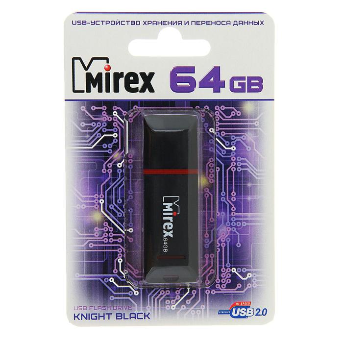 Флешка Mirex KNIGHT BLACK, 64 Гб, USB2.0, чт до 25 Мб/с, зап до 15 Мб/с, черная - фото 51293012