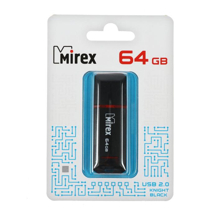 Флешка Mirex KNIGHT BLACK, 64 Гб, USB2.0, чт до 25 Мб/с, зап до 15 Мб/с, черная - фото 51293014