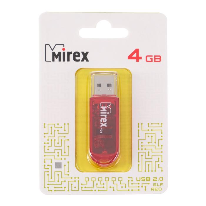 Флешка Mirex ELF RED, 4 Гб, USB2.0, чт до 25 Мб/с, зап до 15 Мб/с, красная - фото 51293019