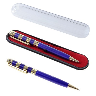 Ручка подарочная, шариковая "Роскошь" в пластиковом футляре, поворотная, синяя с золотистыми вставками