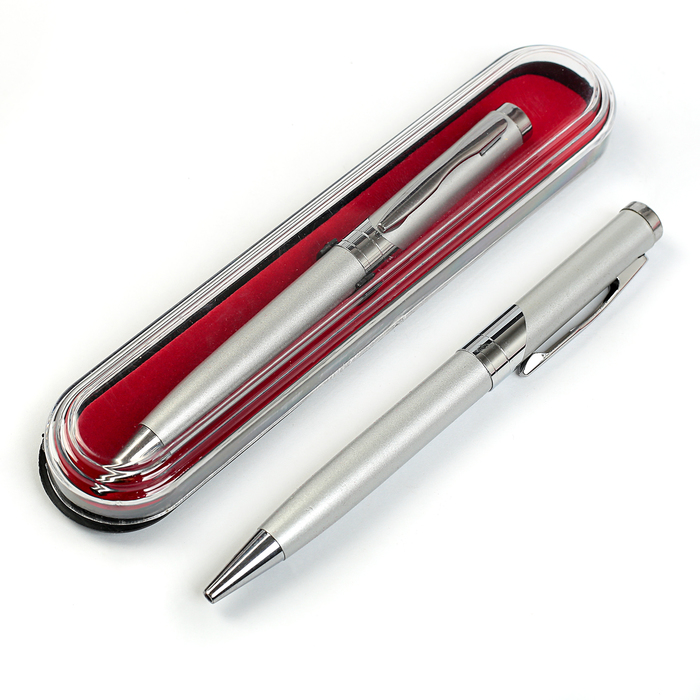 Ручка подарочная, шариковая "Бизнес" в пластиковом футляре, поворотная, серебристая - фото 3959912