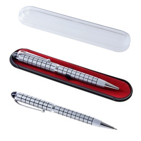 Ручка подарочная, шариковая, поворотная, в пластиковом футляре, серебристая, "Шотландка"