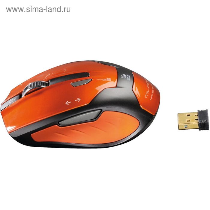 Мышь Hama H-52390, , беспроводная, лазерная, 1600 dpi, USB, оранжево-черная - Фото 1