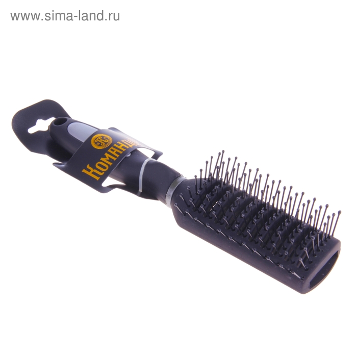 Расчёска массажная, с прорезиненной ручкой, вентилируемая, прямоугольная, цвет чёрный - Фото 1