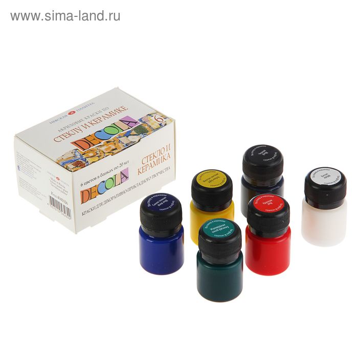 Набор красок по стеклу и керамике Decola, 6 цветов х 20 мл, 4041026 - Фото 1