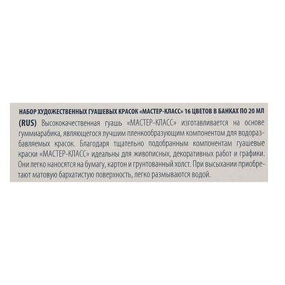 Гуашь художественная «ЗХК. Мастер класс», набор 16 цветов × 20 мл, (1741092)