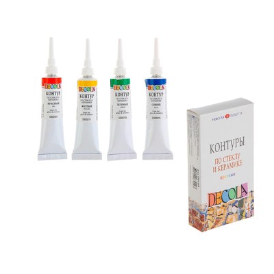 Набор контуров по стеклу и керамике, набор 4 цвета × 18 мл, ЗХК Decola, (5341409)
