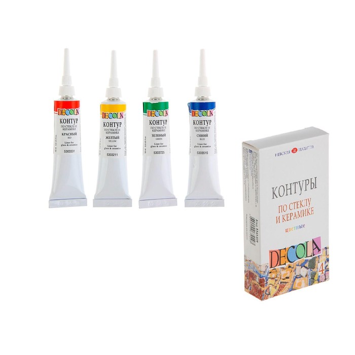 Набор контуров по стеклу и керамике, набор 4 цвета × 18 мл, ЗХК Decola, (5341409) - Фото 1