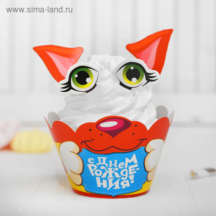 Украшение для кексов «Котёнок», 6 тарталеток, наклейки - Фото 1