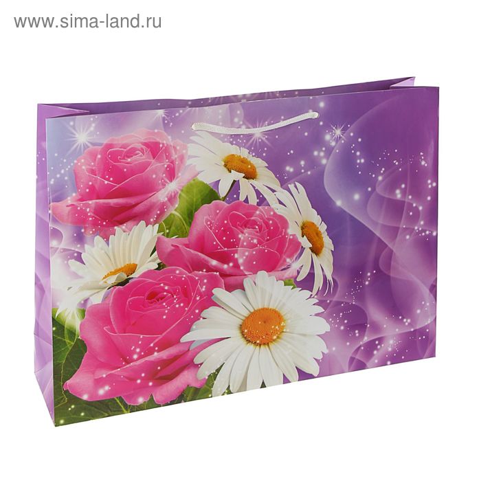 Пакет подарочный "Шлейф роз" горизонтальный 53,5 x 38 x 13 см - Фото 1
