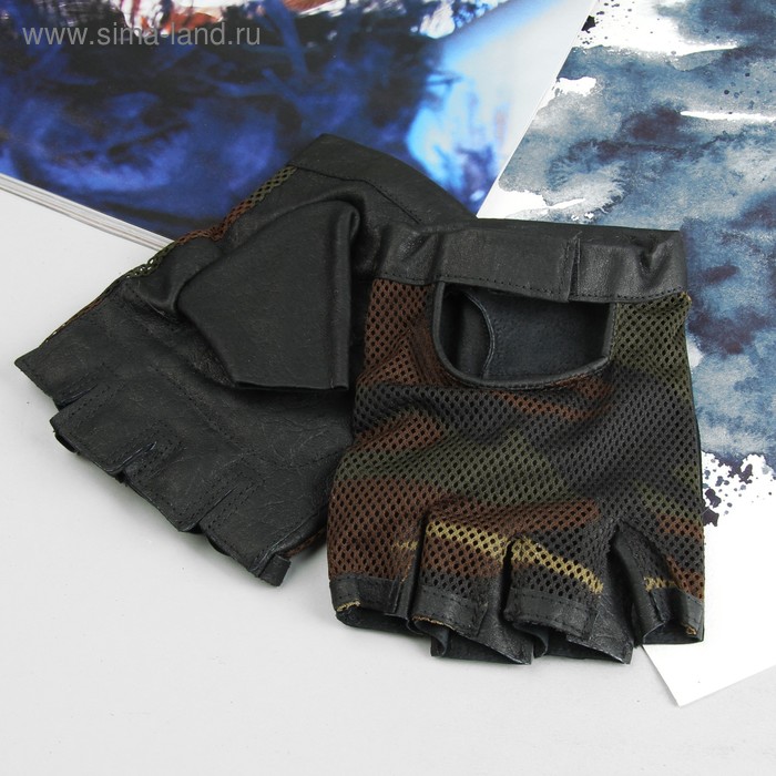 Перчатки автомобилиста, комбинированные, без подклада, р-р 25, цвет чёрный/хаки - Фото 1