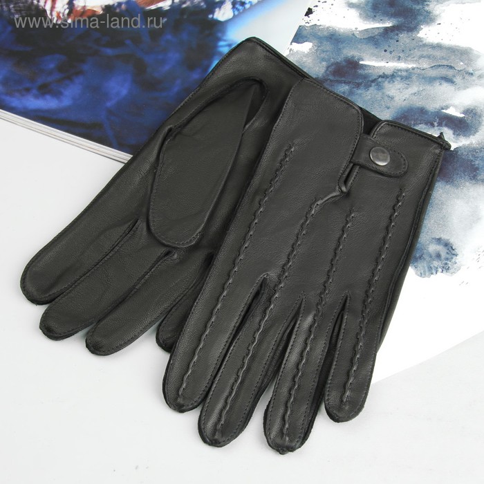 Перчатки мужские, материал - кожа козлёнка, без подклада, цвет чёрный - Фото 1