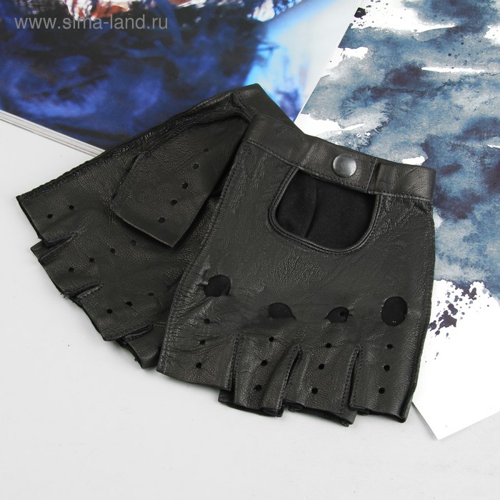 Перчатки автомобилиста, материал - козлина, без подклада, р-р 25, цвет чёрный - Фото 1