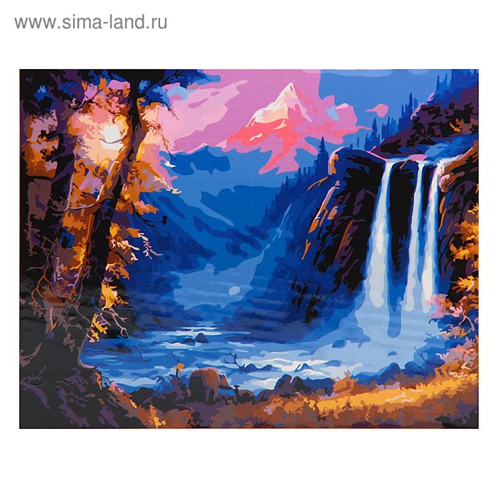 Роспись по холсту "Горный водопад" по номерам с красками по 3 мл+ кисти+крепеж 30*40 - Фото 1