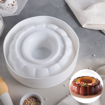 Форма силиконовая для муссовых десертов и выпечки Доляна «Кекс», 24×6,5 см, внутренний d=21 см, цвет белый