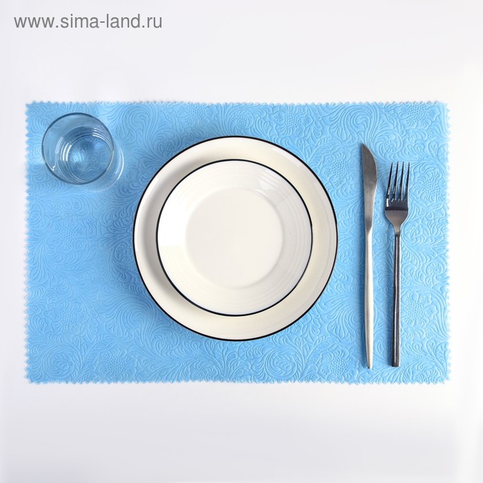Салфетка сервировочная на стол «Цветочное кружево», 41×28 см, цвет голубой - Фото 1