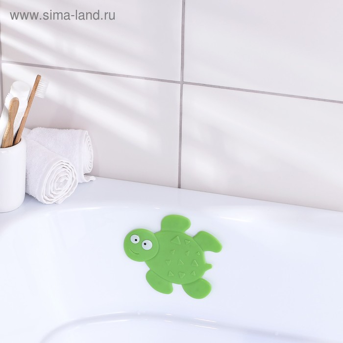 Мини-коврик для ванны Доляна «Черепашка», 11×13,5 см, цвет зелёный - Фото 1
