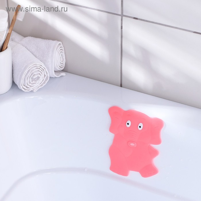 Мини-коврик для ванны Доляна «Слон», 11×14 см, цвет розовый - Фото 1